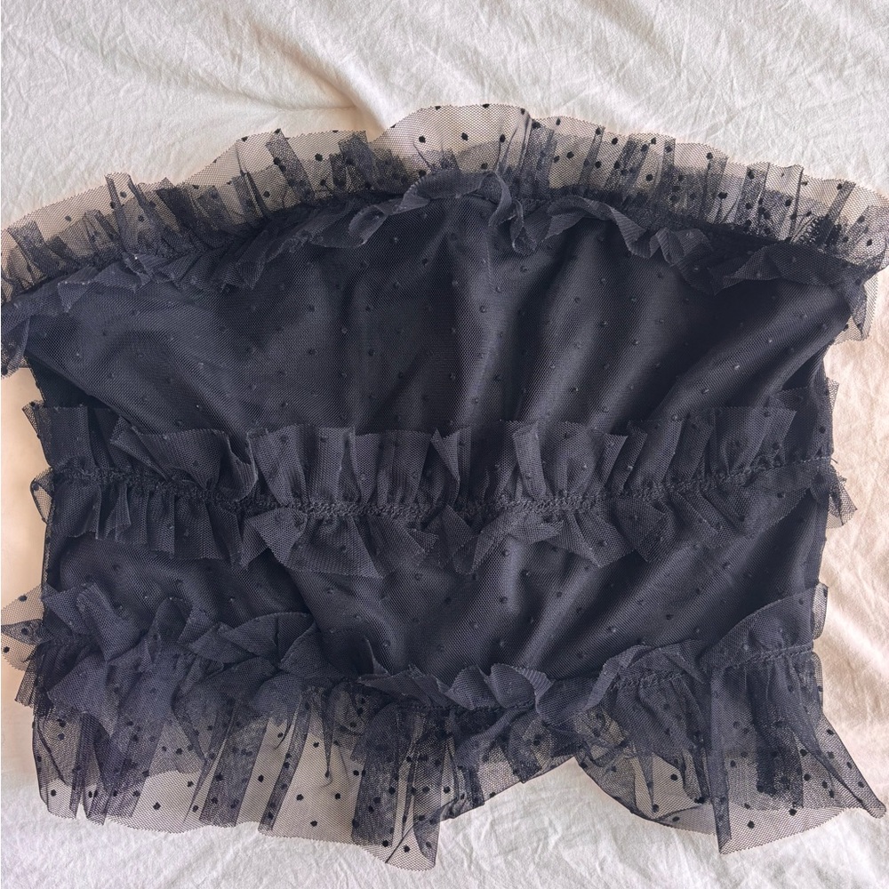 Black Ruffled Polka Dot Top